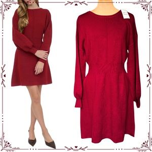 Large NWT - August Sky - Tie Back Long Sleeve Red Minidress